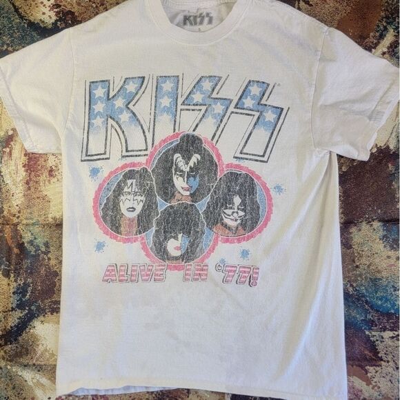 Kiss Other - KISS Alive In ‘77 Retro Band T-shirt Men’s Size Small White Short Sleeve